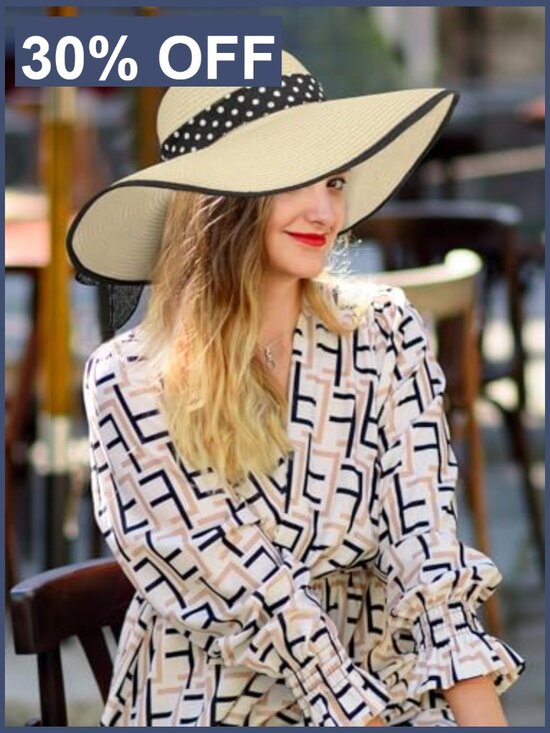 Wide Brim Floppy Straw Sun Hat with Sunglasses & Bows, Foldable Beach Hat main image 4